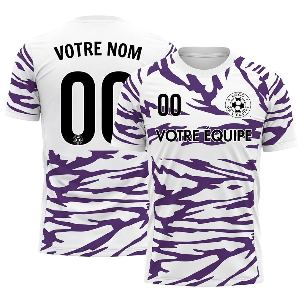 Blanc Violet Tigre Rayures Motif Maillot de Football Personnalisé