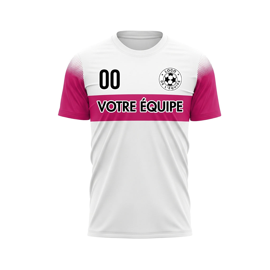 Blanc Magenta Rayures Poitrine Demi-Teinte Épaule Motif Maillot de Football Personnalisé
