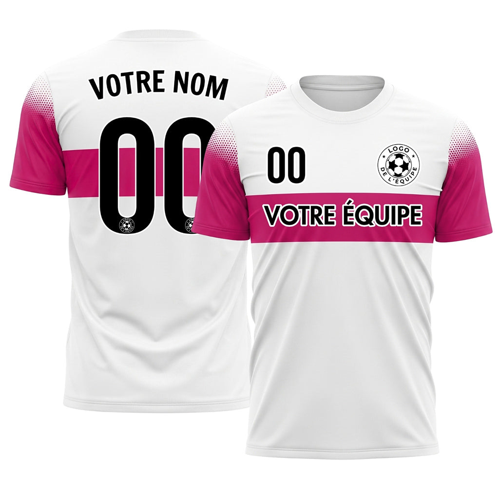 Blanc Magenta Rayures Poitrine Demi-Teinte Épaule Motif Maillot de Football Personnalisé