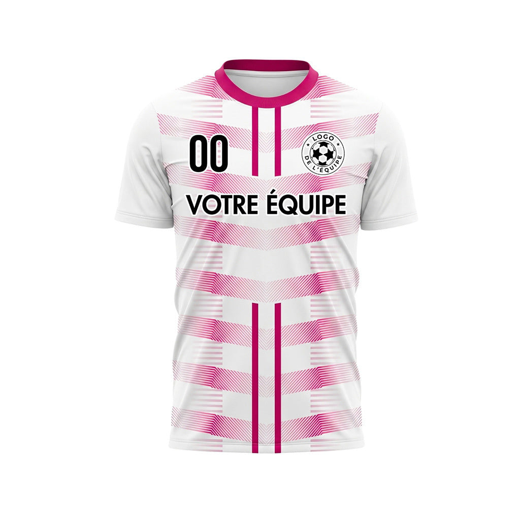 Blanc Magenta Géométrique Flèche Doubles Rayures Motif Maillot de Football Personnalisé