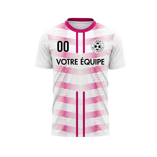 Blanc Magenta Géométrique Flèche Doubles Rayures Motif Maillot de Football Personnalisé