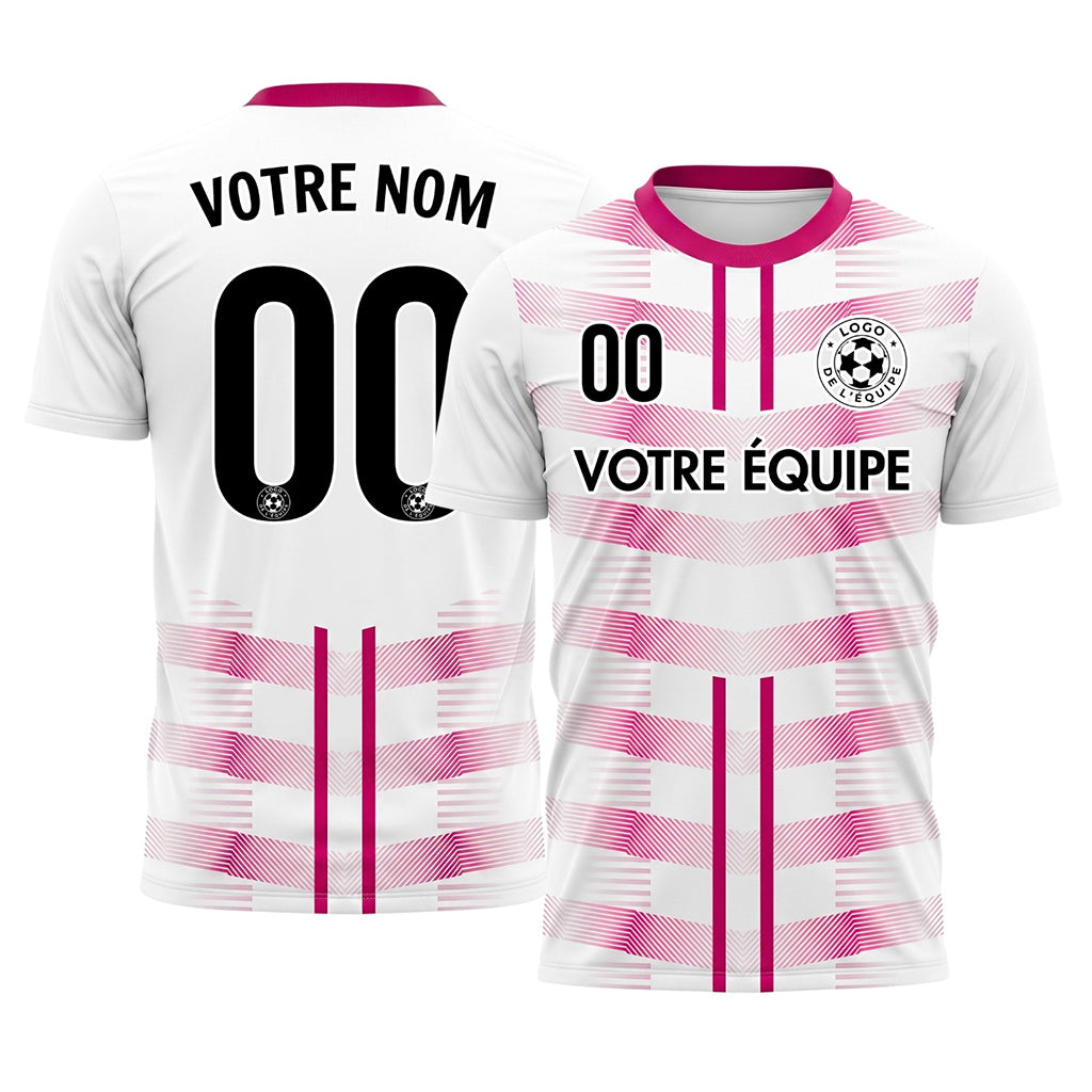 Blanc Magenta Géométrique Flèche Doubles Rayures Motif Maillot de Football Personnalisé