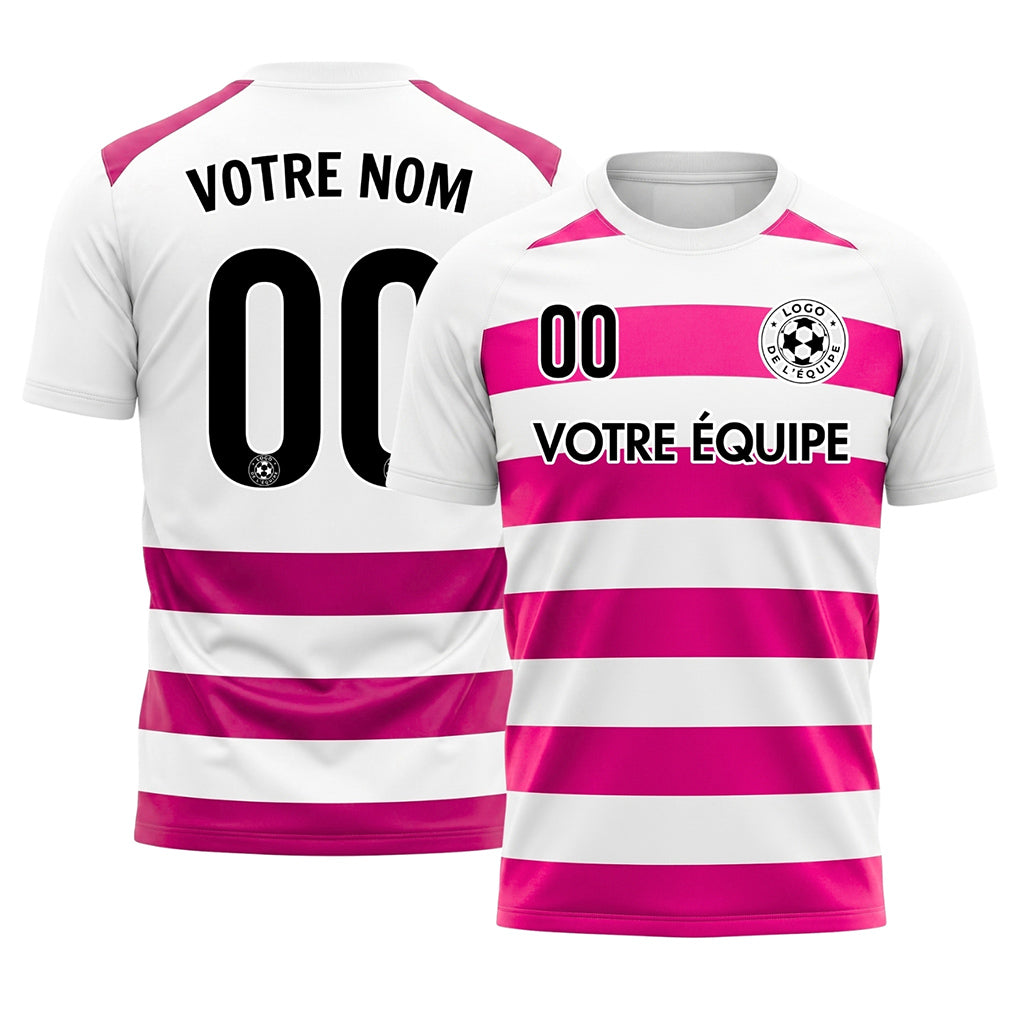 Blanc Magenta Classique Rayures en Blocs Motif Maillot de Football Personnalisé