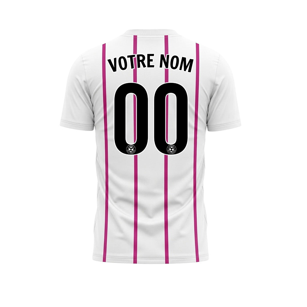 Blanc Magenta Rayures Fines Vertical Motif Maillot de Football Personnalisé
