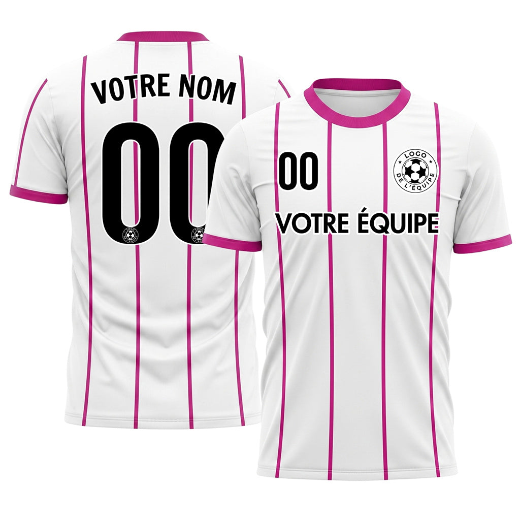 Blanc Magenta Rayures Fines Vertical Motif (2) Maillot de Football Personnalisé