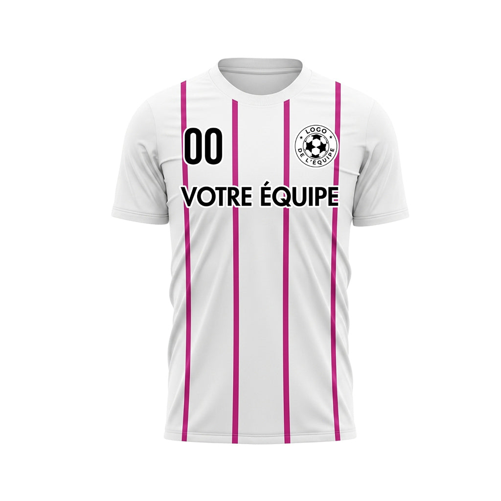 Blanc Magenta Rayures Fines Vertical Motif Maillot de Football Personnalisé