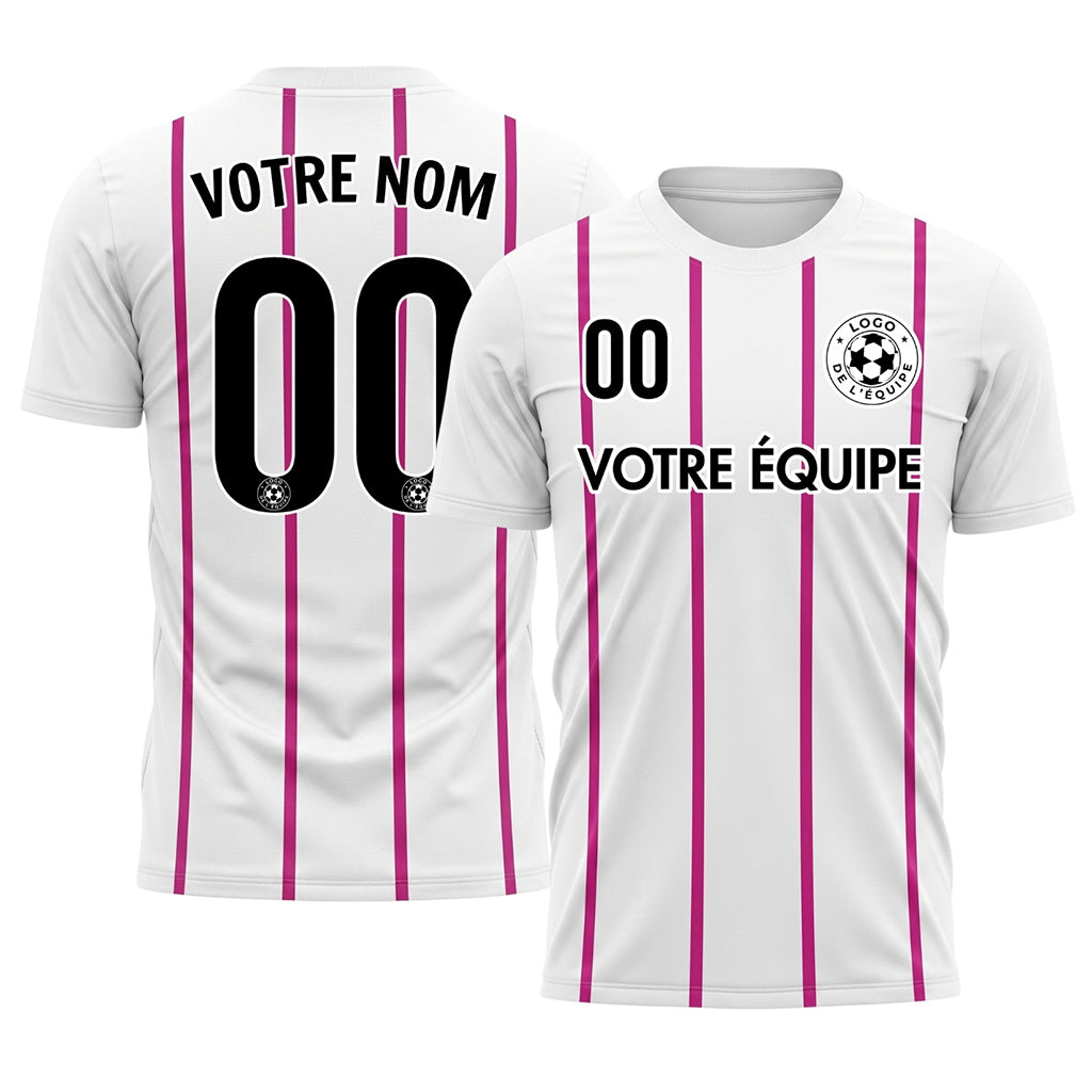 Blanc Magenta Rayures Fines Vertical Motif Maillot de Football Personnalisé