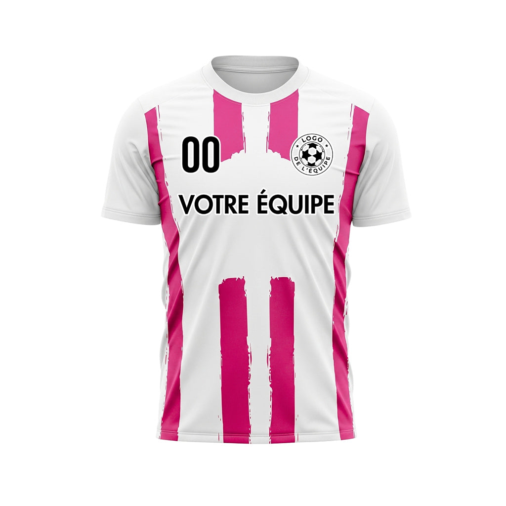 Blanc Magenta Coup de Pinceau Rayures Longitudinales Motif Maillot de Football Personnalisé