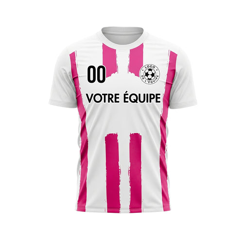 Blanc Magenta Coup de Pinceau Rayures Longitudinales Motif Maillot de Football Personnalisé