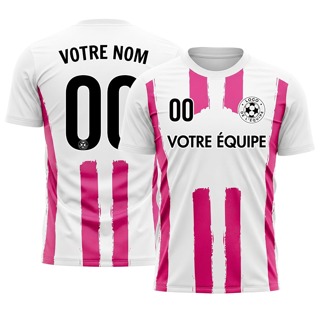 Blanc Magenta Coup de Pinceau Rayures Longitudinales Motif Maillot de Football Personnalisé
