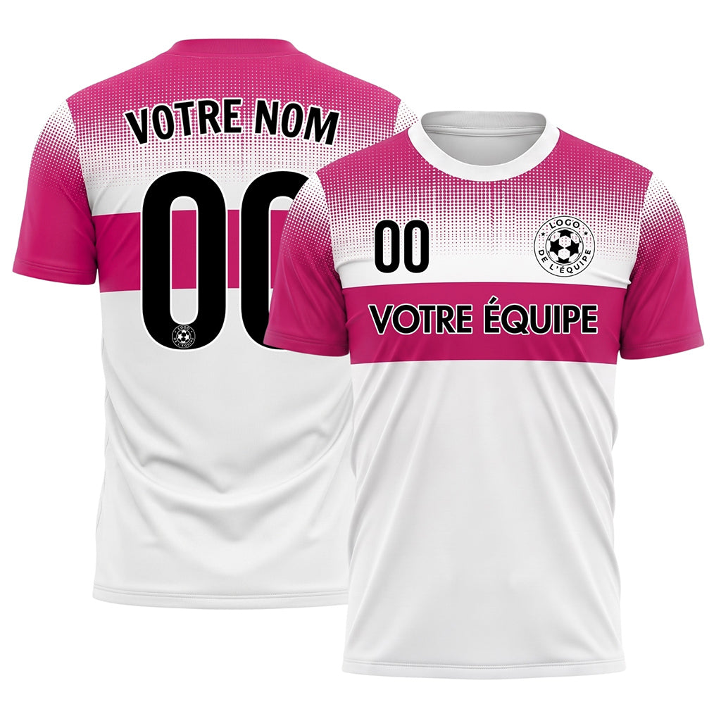 Blanc Magenta Motif à Pois Rayures Poitrine Maillot de Football Personnalisé