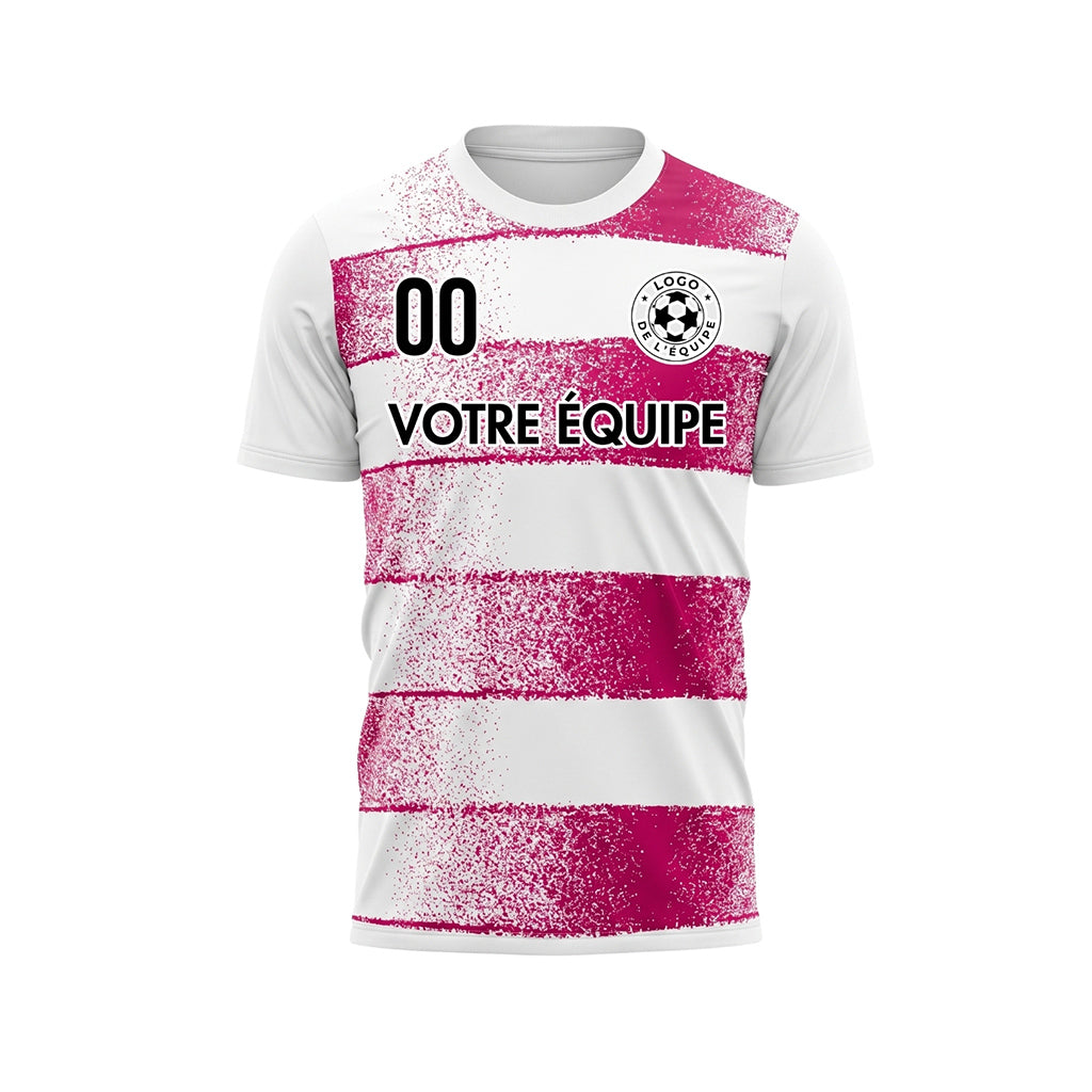 Blanc Magenta Effet Spray Horizontales Rayures Motif Maillot de Football Personnalisé