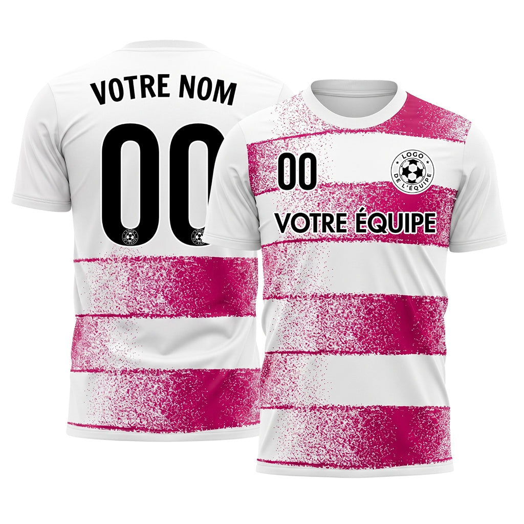 Blanc Magenta Effet Spray Horizontales Rayures Motif Maillot de Football Personnalisé