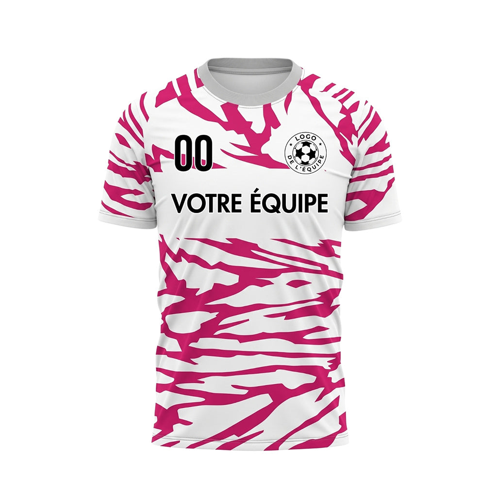 Blanc Magenta Tigre Rayures Empiècement Poitrine Motif Maillot de Football Personnalisé