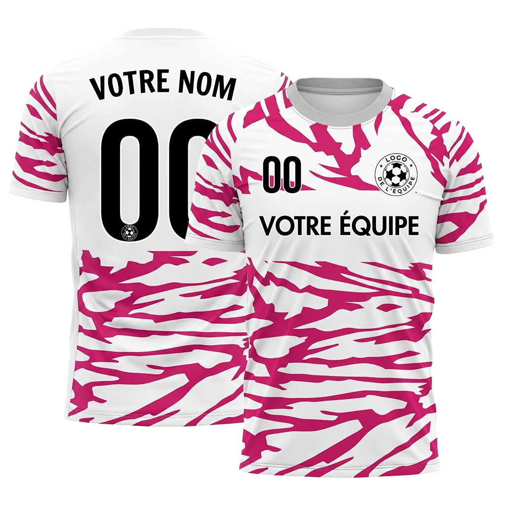 Blanc Magenta Tigre Rayures Empiècement Poitrine Motif Maillot de Football Personnalisé