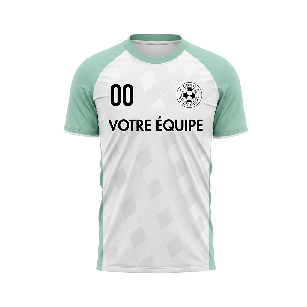 Blanc Menthe Motif Losange Raglan Maillot de Football Personnalisé