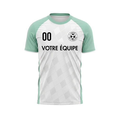 Blanc Menthe Motif Losange Raglan Maillot de Football Personnalisé