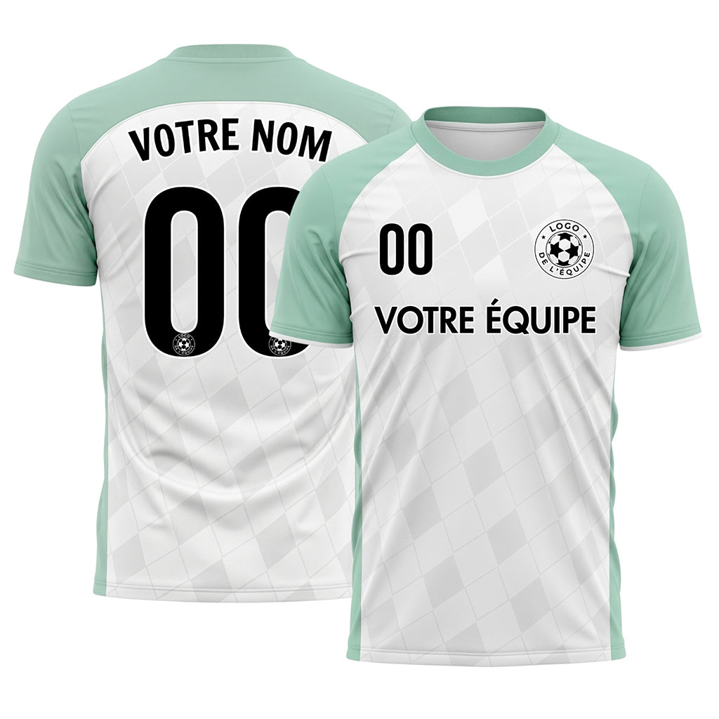 Blanc Menthe Motif Losange Raglan Maillot de Football Personnalisé