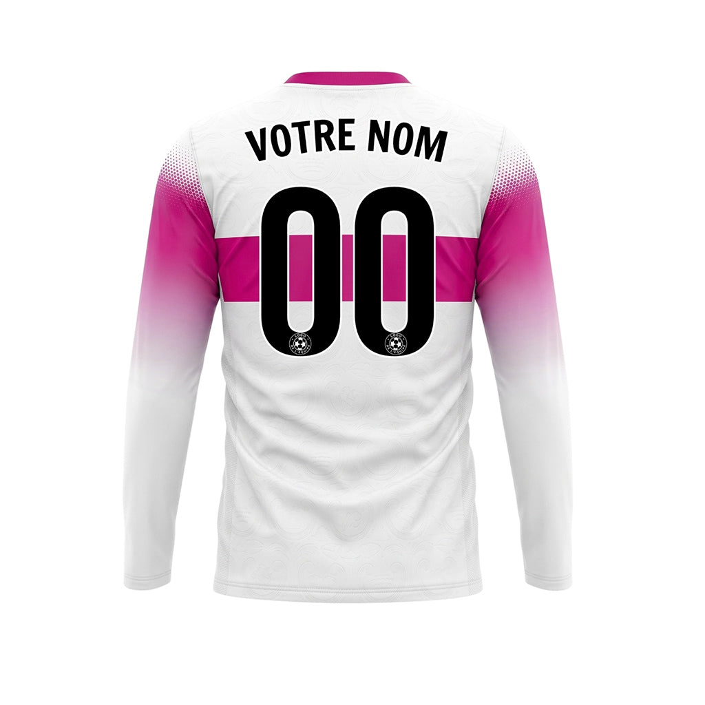 Blanc Rose Rayures Horizontales Dégradées aux Manches Maillot de Football Personnalisé à Manches Longues