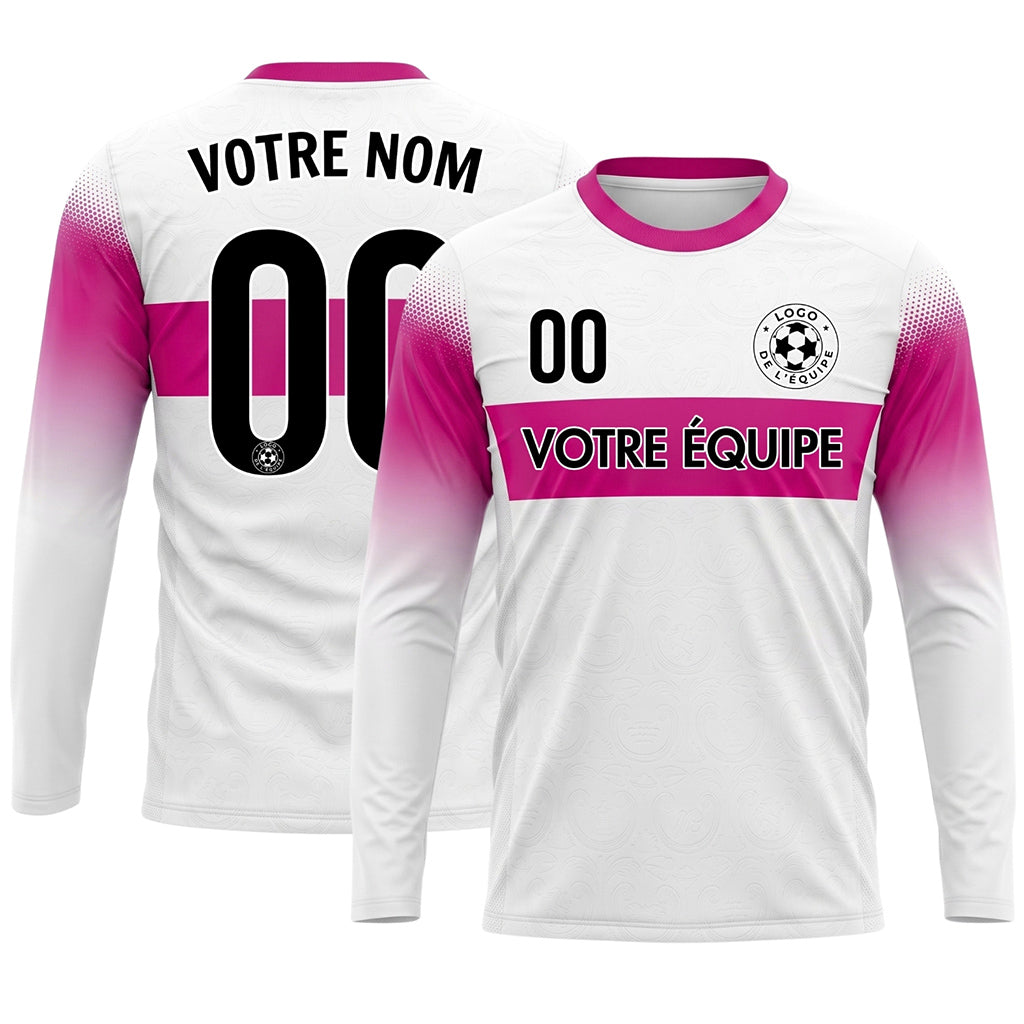 Blanc Rose Rayures Horizontales Dégradées aux Manches Maillot de Football Personnalisé à Manches Longues