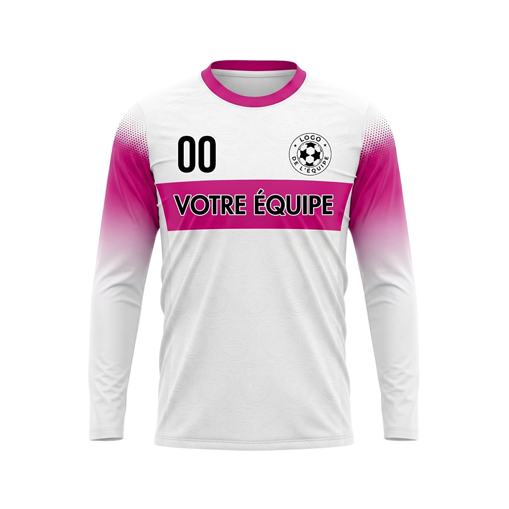 Blanc Rose Rayures Horizontales Dégradées aux Manches Maillot de Football Personnalisé à Manches Longues
