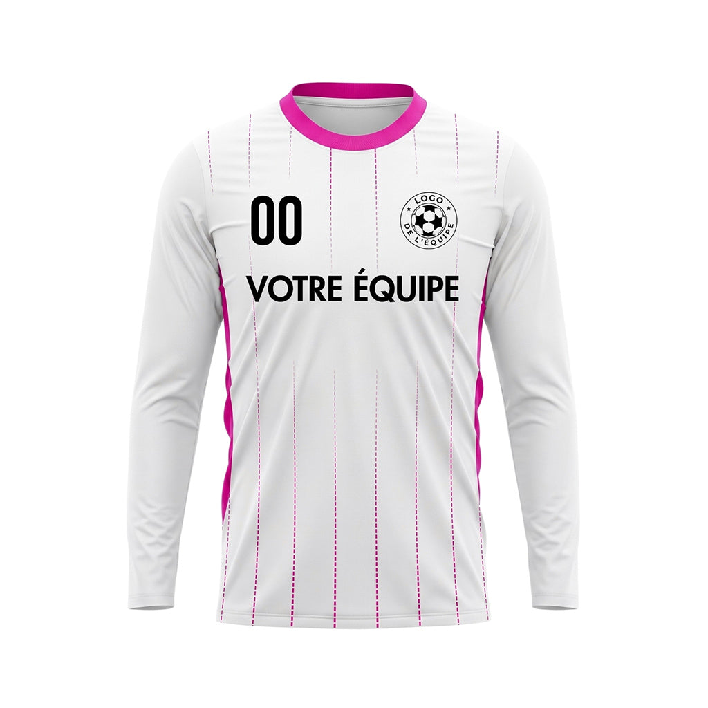 Blanc Rose Fines Rayures Verticales Maillot de Football Personnalisé à Manches Longues