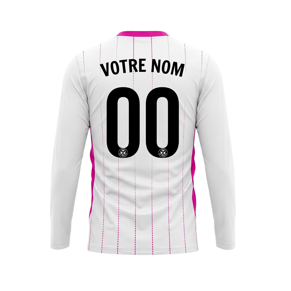 Blanc Rose Fines Rayures Verticales Maillot de Football Personnalisé à Manches Longues