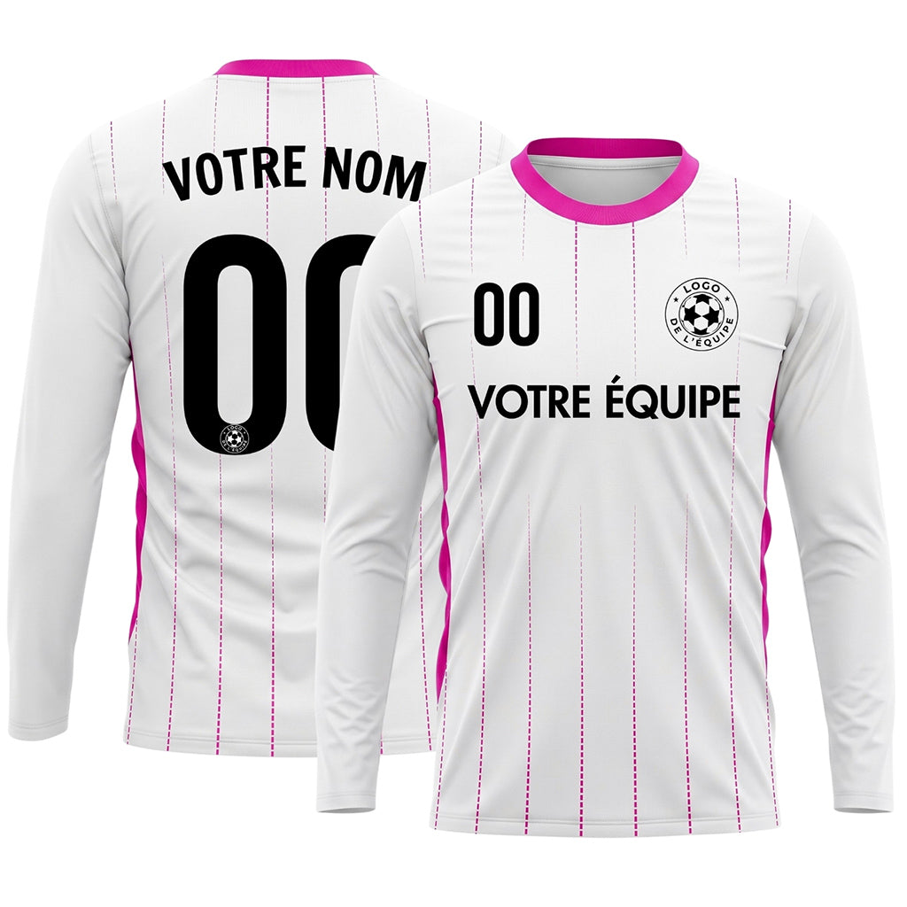 Blanc Rose Fines Rayures Verticales Maillot de Football Personnalisé à Manches Longues