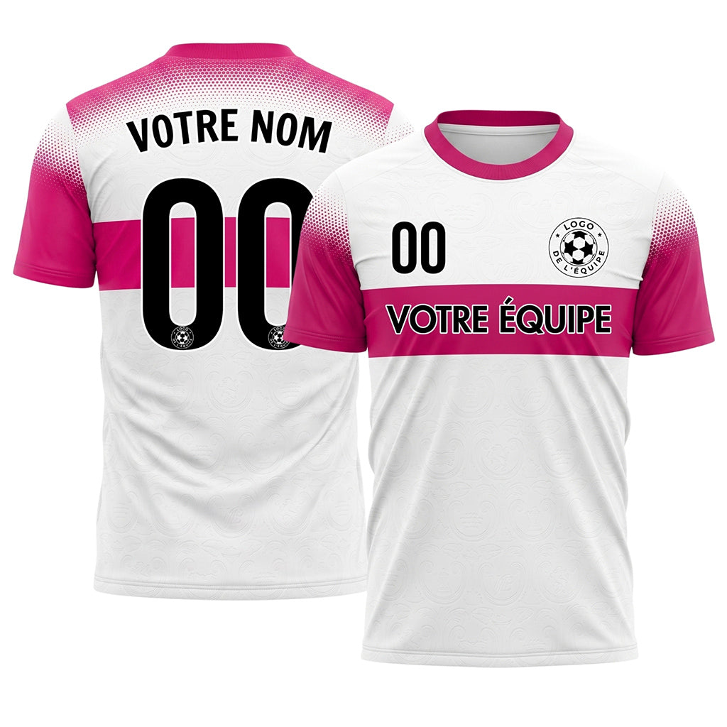 Blanc Rose Demi-Teinte Rayures Poitrine Maillot de Football Personnalisé