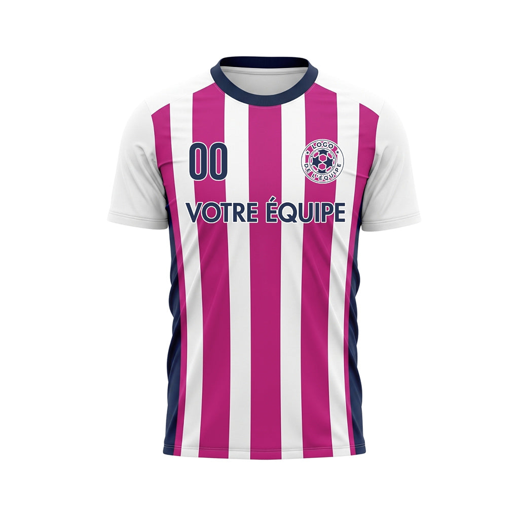 Blanc Rose Classique Larges Rayures Maillot de Football Personnalisé