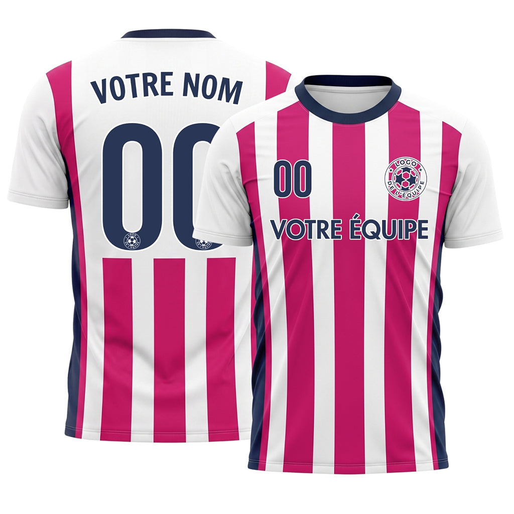Blanc Rose Classique Larges Rayures (2) Maillot de Football Personnalisé