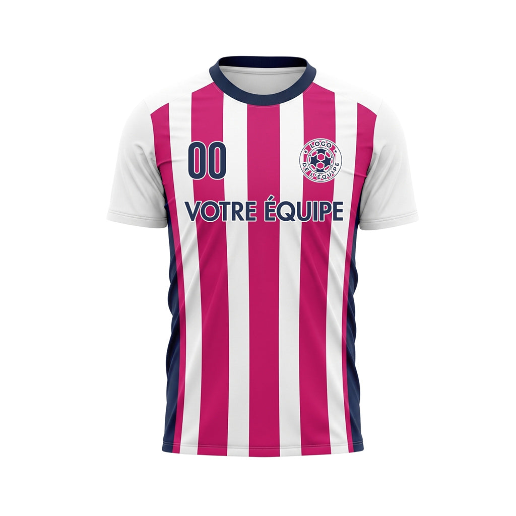 Blanc Rose Classique Larges Rayures (2) Maillot de Football Personnalisé