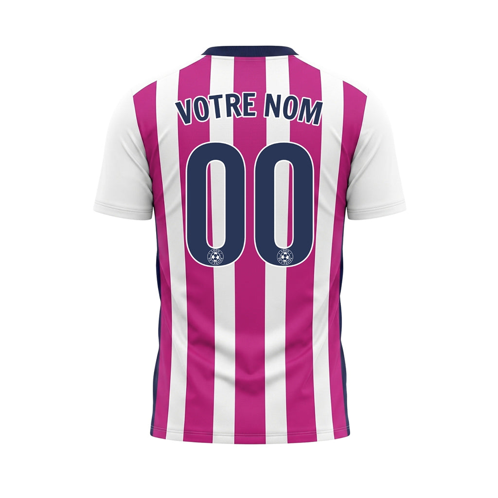Blanc Rose Classique Larges Rayures Maillot de Football Personnalisé