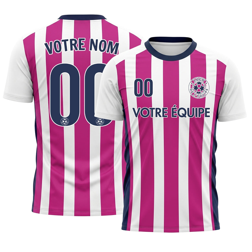 Blanc Rose Classique Larges Rayures Maillot de Football Personnalisé