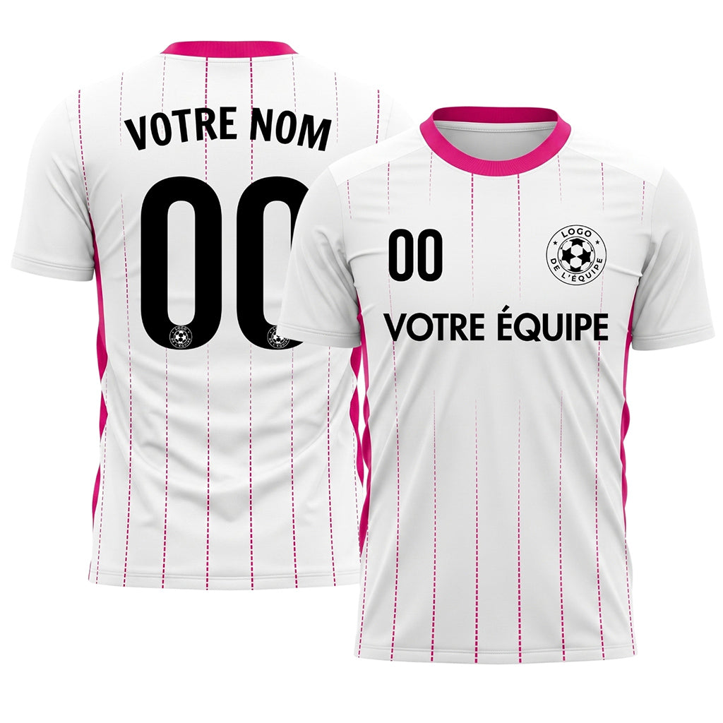Blanc Rose Rayures Fines Maillot de Football Personnalisé