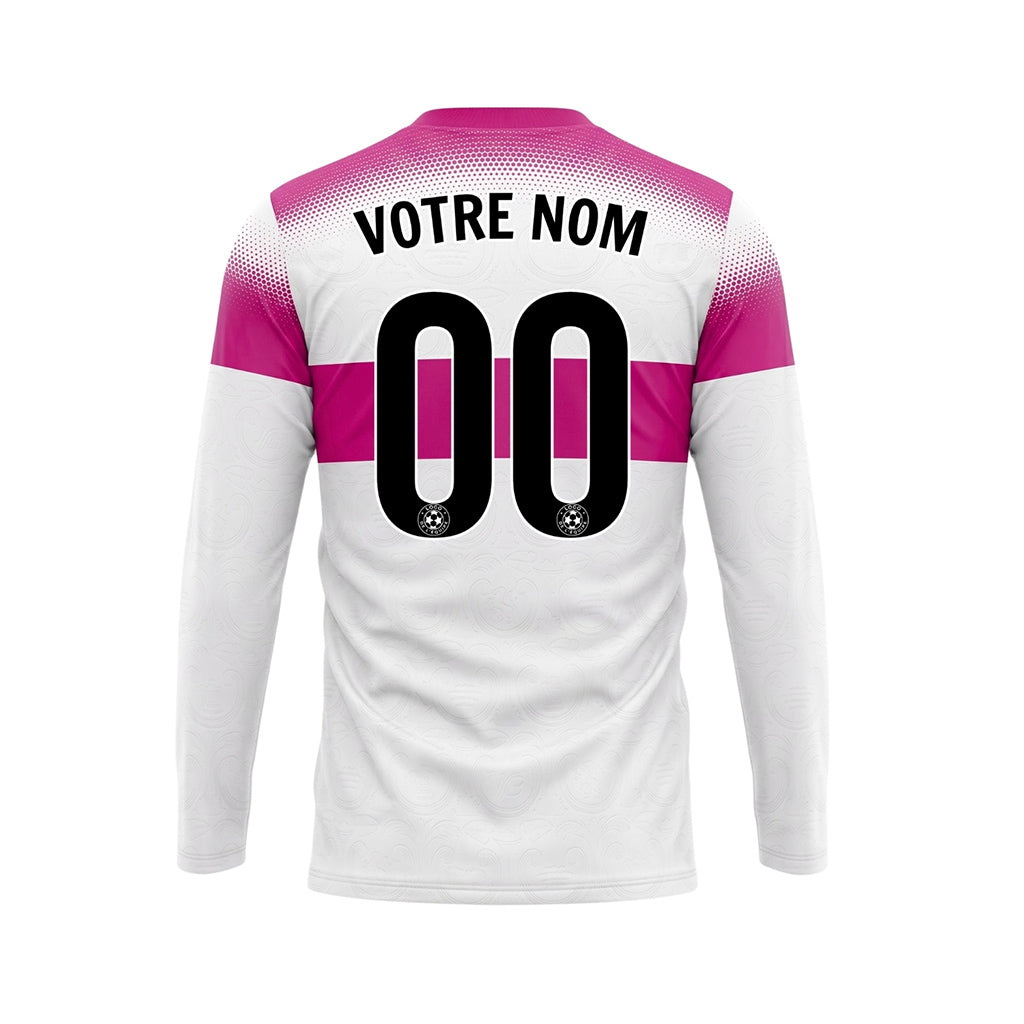 Blanc Rose Rayures Horizontales Dégradées à Pois Maillot de Football Personnalisé à Manches Longues