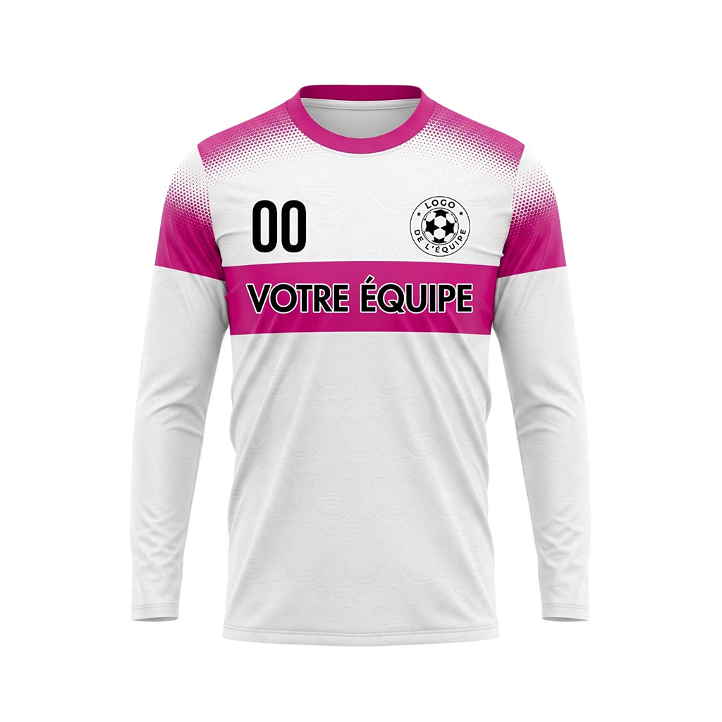 Blanc Rose Rayures Horizontales Dégradées à Pois Maillot de Football Personnalisé à Manches Longues