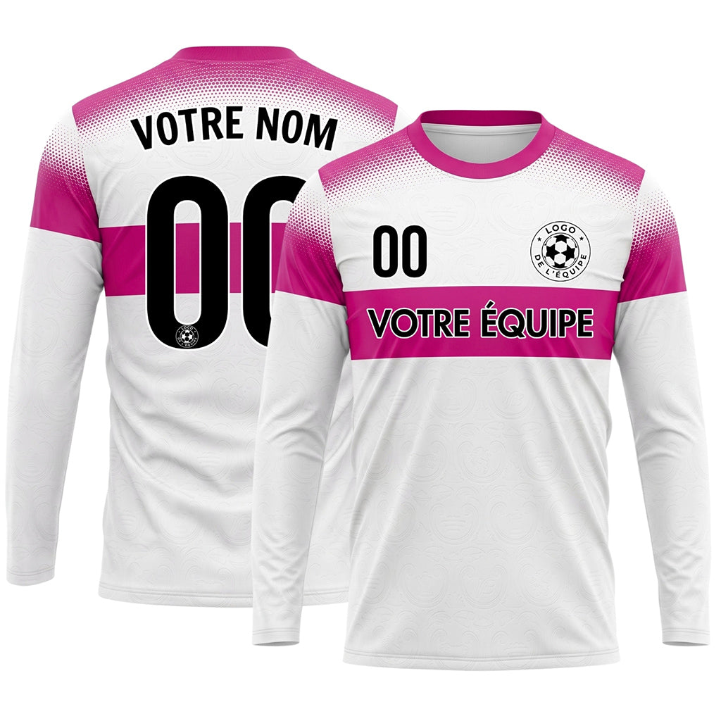Blanc Rose Rayures Horizontales Dégradées à Pois Maillot de Football Personnalisé à Manches Longues
