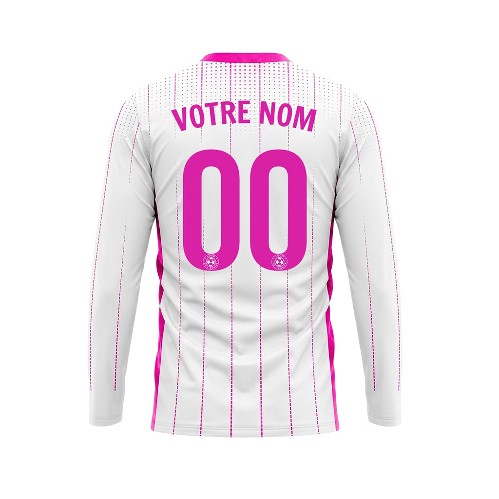Blanc Rose Rayures Verticales à Pois Maillot de Football Personnalisé à Manches Longues
