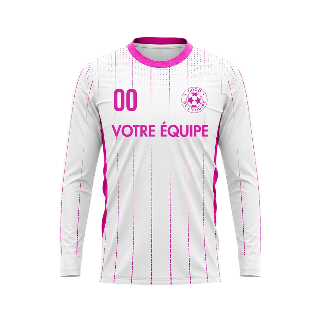 Blanc Rose Rayures Verticales à Pois Maillot de Football Personnalisé à Manches Longues