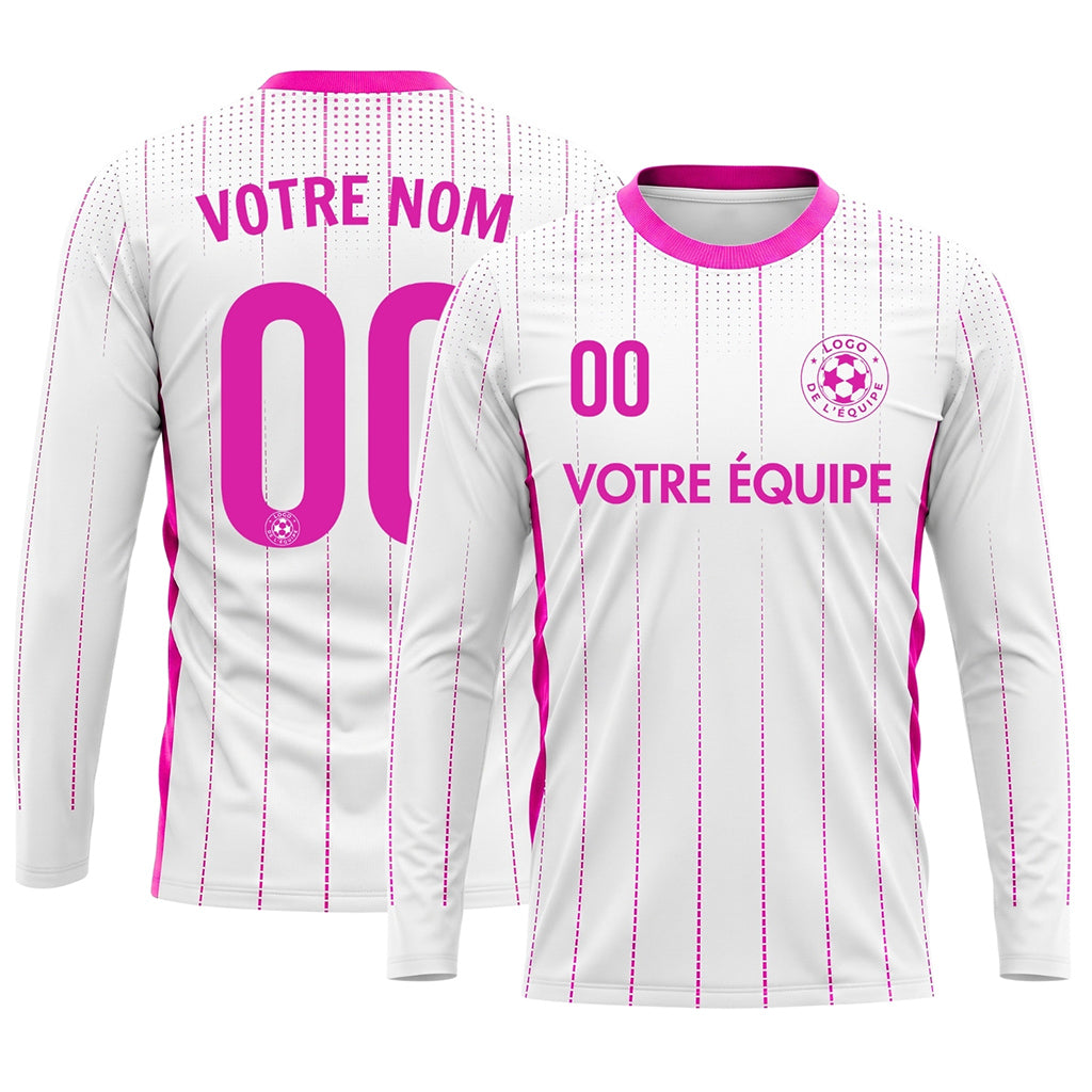 Blanc Rose Rayures Verticales à Pois Maillot de Football Personnalisé à Manches Longues