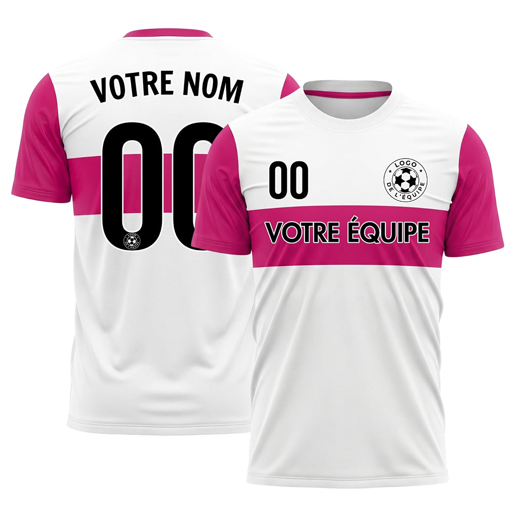 Blanc Rose Rayures Horizontales Maillot de Football Personnalisé