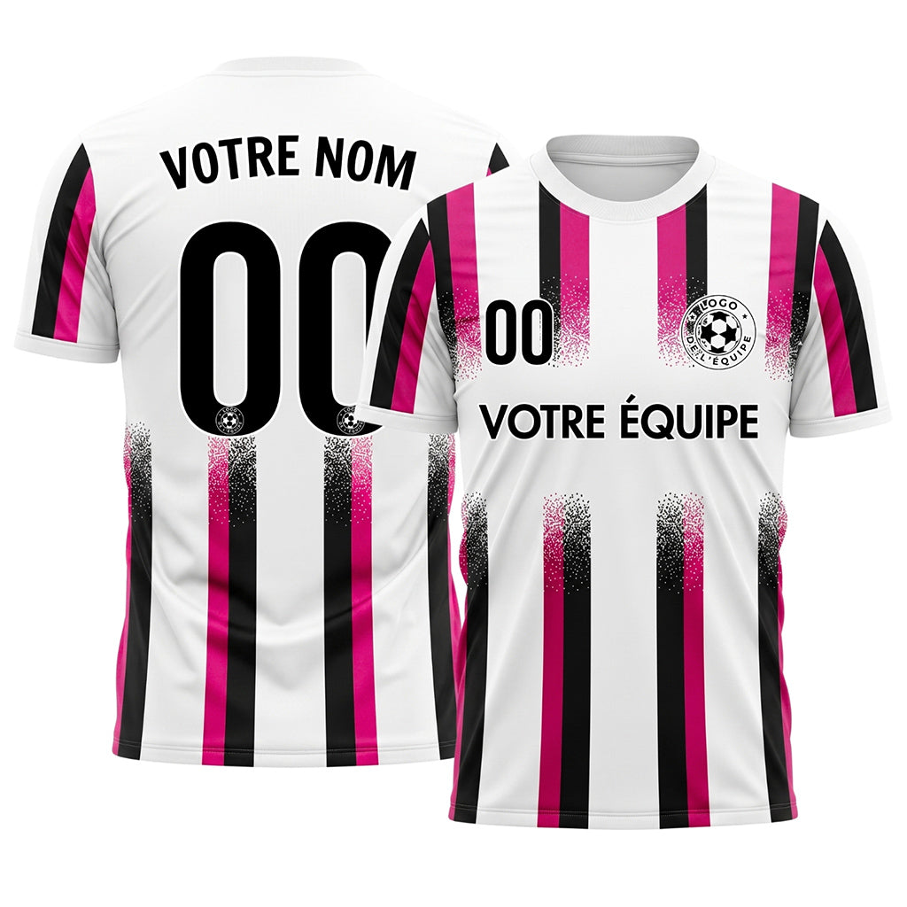 Blanc Rose Noir Dégradé Éclaboussures Rayures Maillot de Football Personnalisé