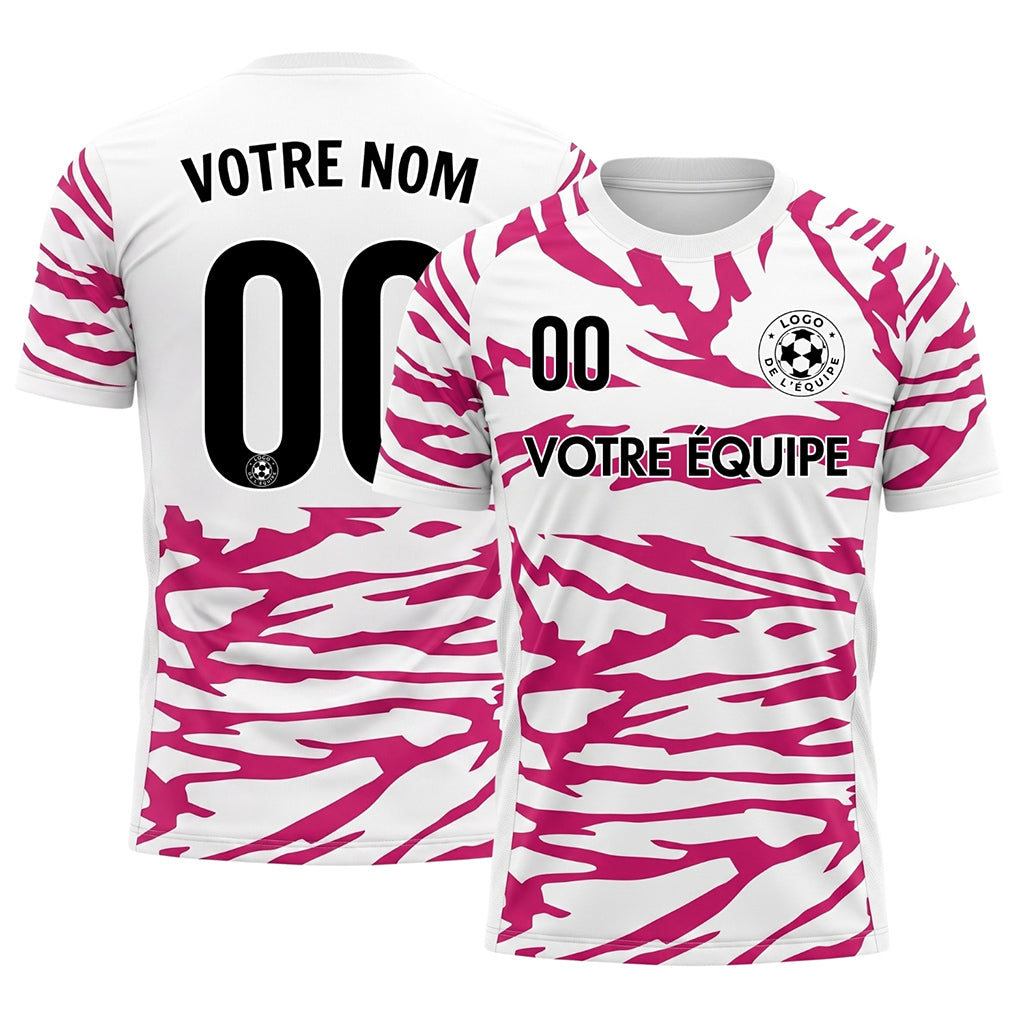 Blanc Rose Tigre Rayures Motif Maillot de Football Personnalisé
