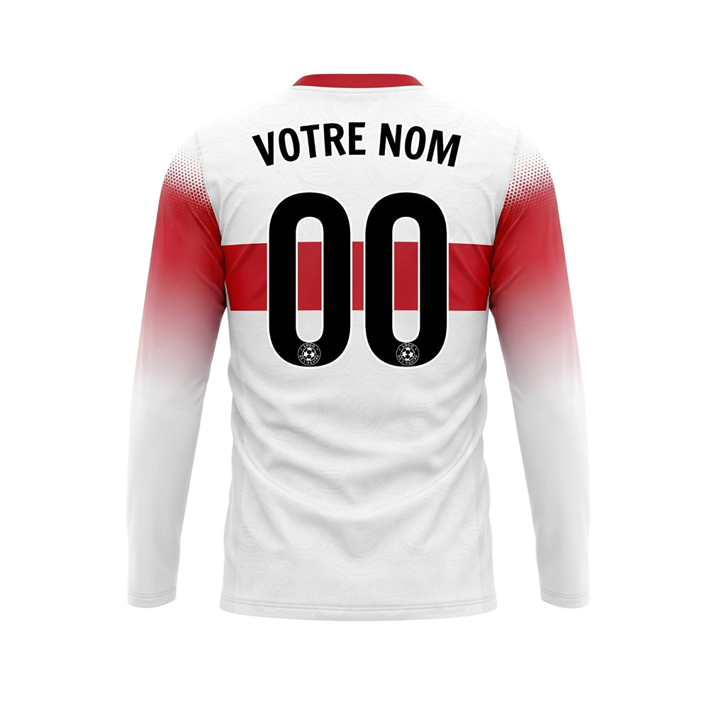Blanc Rouge Rayures Horizontales Dégradées aux Manches Maillot de Football Personnalisé à Manches Longues