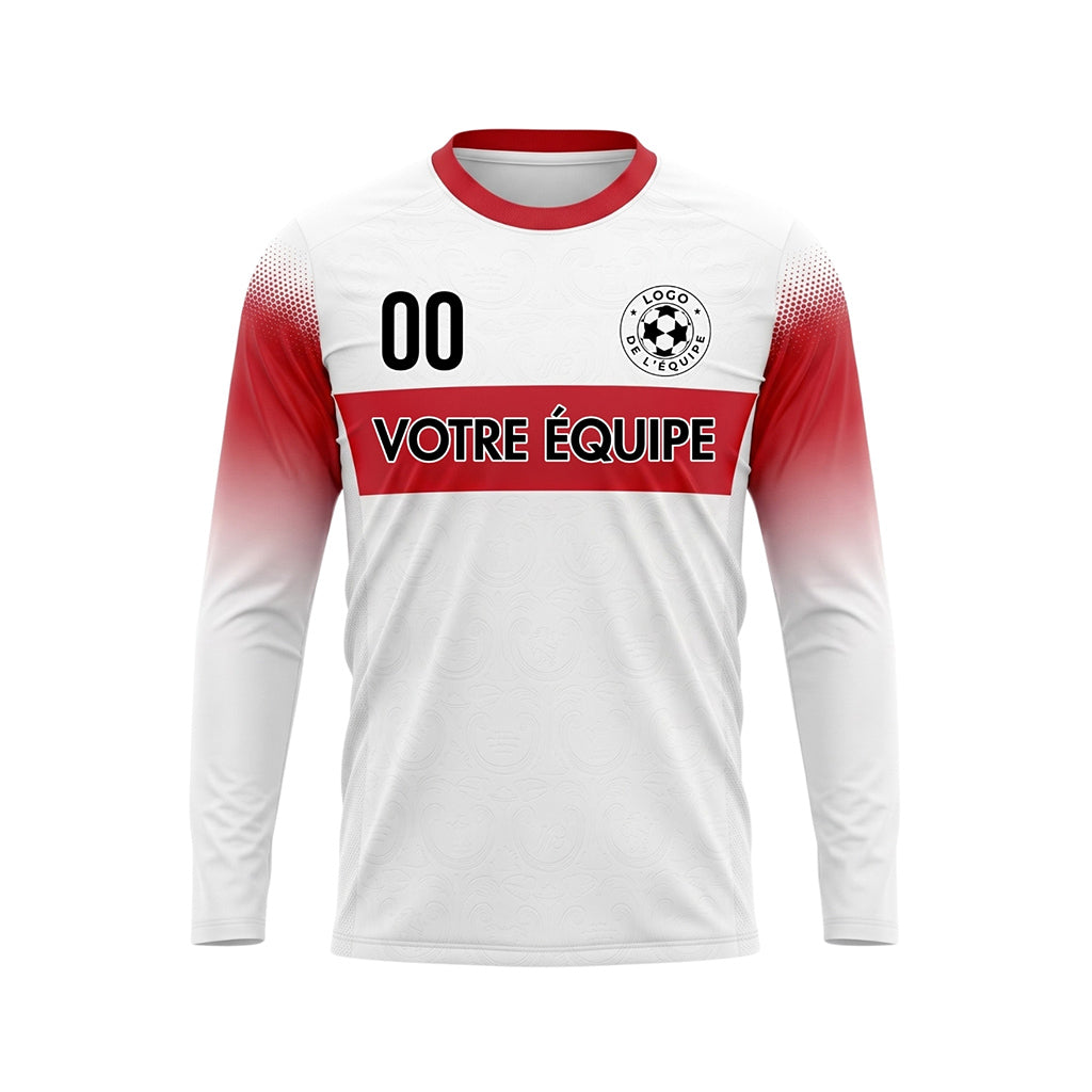 Blanc Rouge Rayures Horizontales Dégradées aux Manches Maillot de Football Personnalisé à Manches Longues