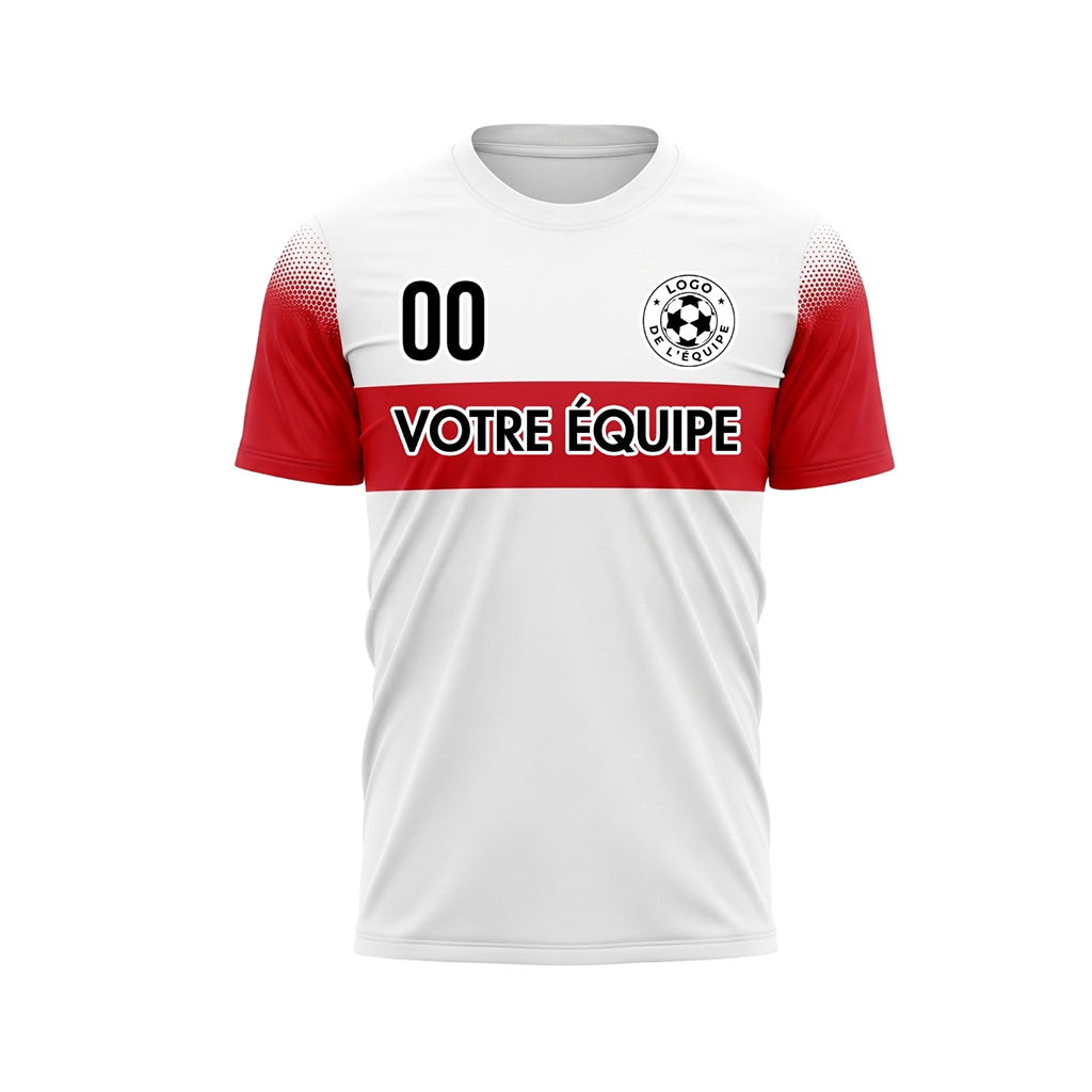Blanc Rouge Rayures Poitrine Demi-Teinte Épaule Motif Maillot de Football Personnalisé