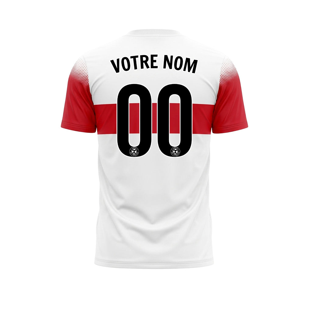 Blanc Rouge Rayures Poitrine Demi-Teinte Épaule Motif Maillot de Football Personnalisé
