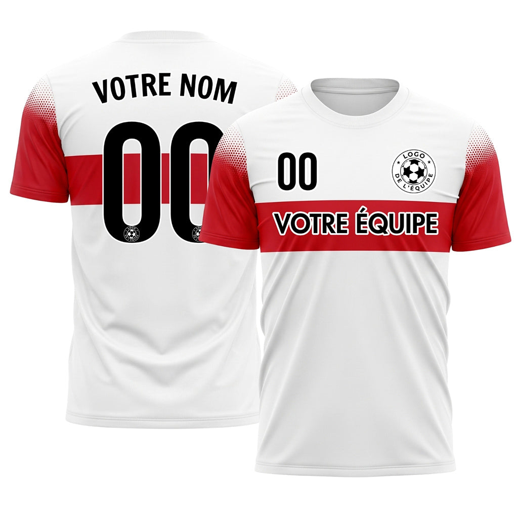 Blanc Rouge Rayures Poitrine Demi-Teinte Épaule Motif Maillot de Football Personnalisé
