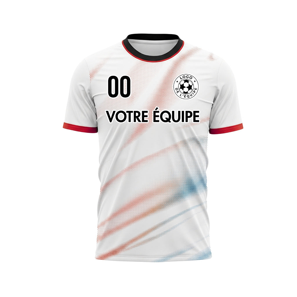 Blanc Rouge Diagonal Demi-Teinte Vagues Motif Maillot de Football Personnalisé